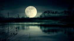 Spooky Moonrise Over Lake 1920x1080